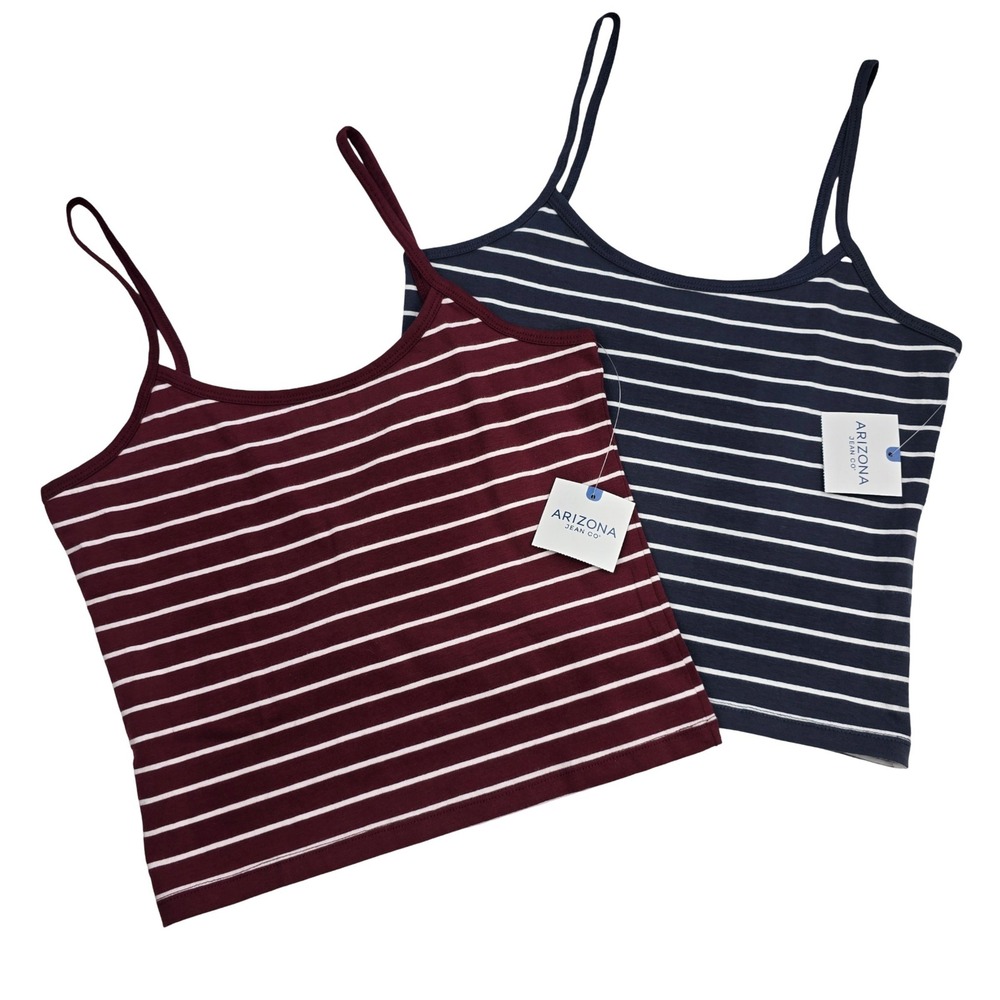 Two Arizona Jean Co Cami Tops Women M Navy Burgundy Striped Basics Layering NWT